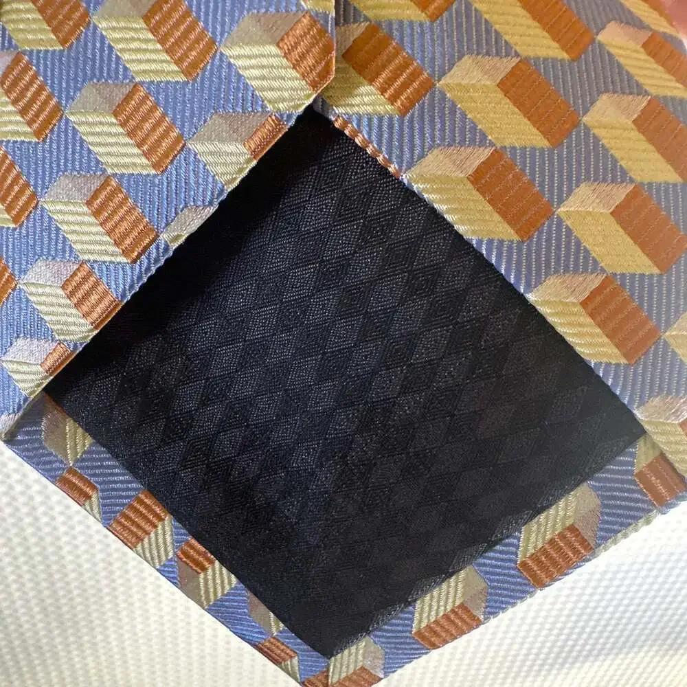 Bocara 100% Silk Handmade Geometric Squares Men's Necktie - Orange and Navy Blue